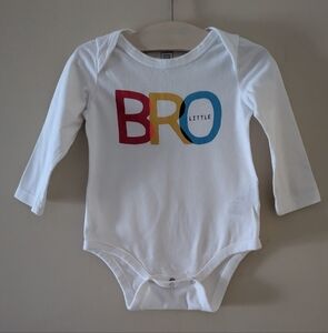 Gap White Long Sleeve 'Little Bro' Bodysuit ~ Sz 12-18 mo